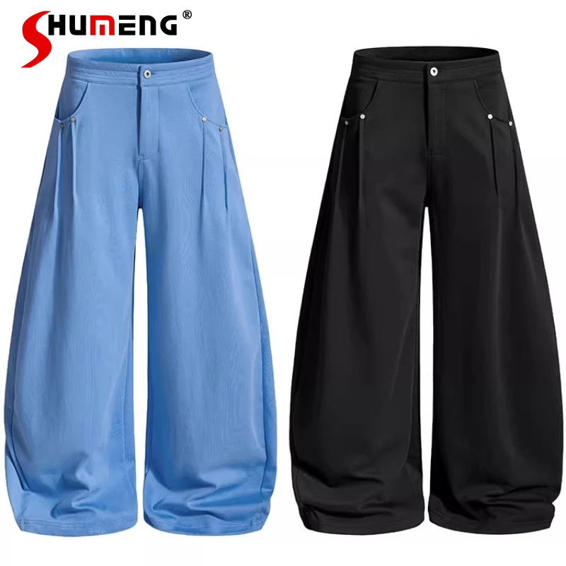

Simple Pocket Decoration Thin Pants Loose Solid Color Comfort Pants Men Women 2026 Spring New High-end Wide-leg Curved Trousers