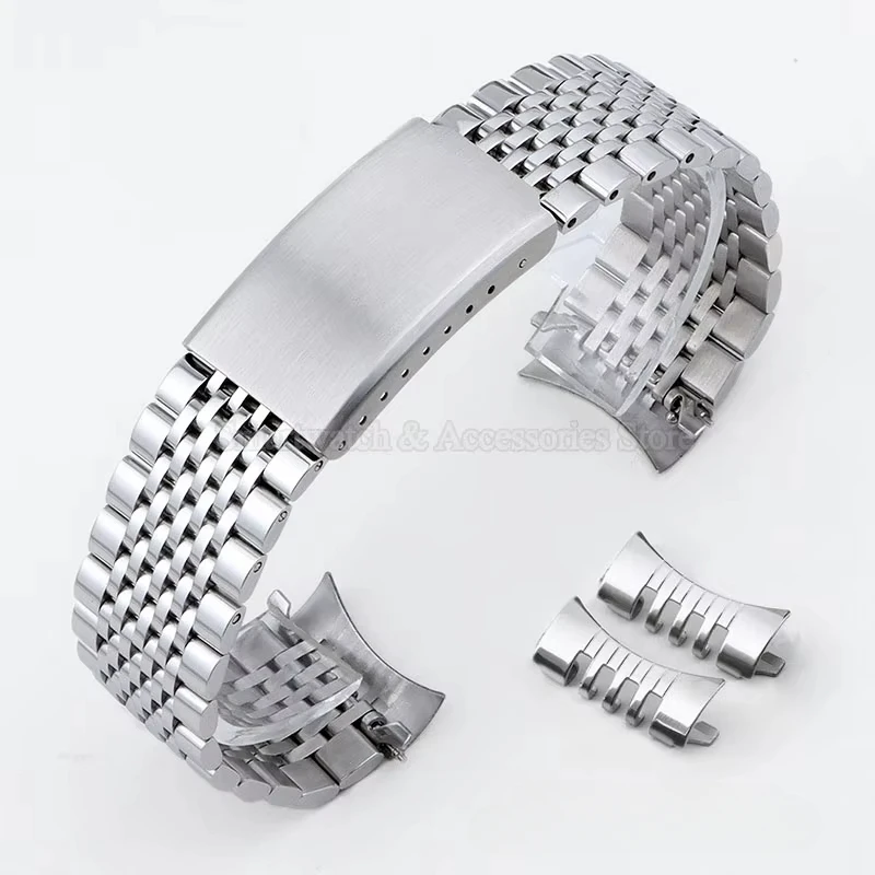 18mm 20mm 22mm cinturino per orologio in acciaio inossidabile per Seiko per Omega cinturino con estremità curva da uomo braccialetto sportivo di ricambio chiusura pieghevole
