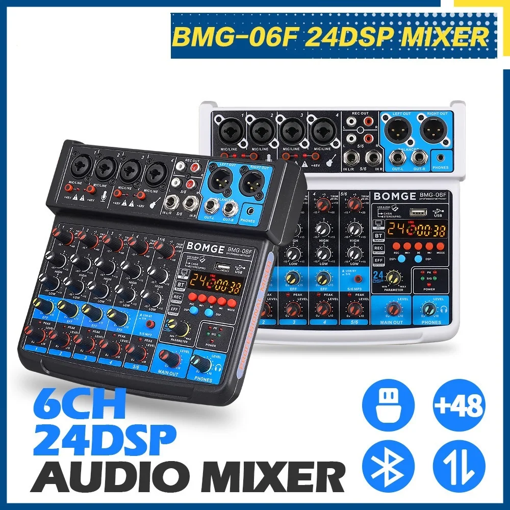 New 6 Channel 24 DSP USB Audio Mixer Interface Portable Mixing Console Sound Card for DJ Karaoke PC Recording