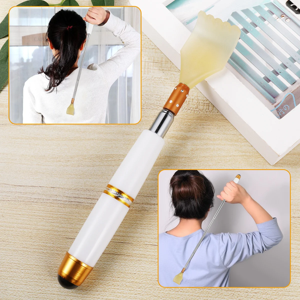 أداة خدش خلفية قابلة للتمديد، حواف ناعمة بيضاء غير قابلة للصدأ، متينة للسفر - أداة خدش لكبار السن للمناطق التي يصعب الوصول إليها