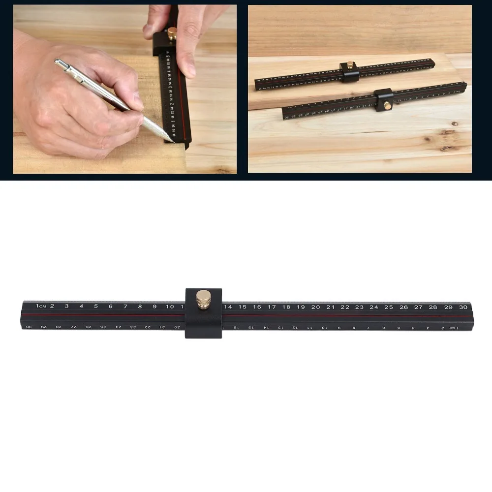 Aluminum Alloy Sliding Ruler Adjustable Angle 35cm/14inch T Square Ruler Clear Accurate Scales Drilling Positioning Jig
