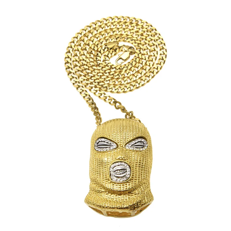 Hip Hop Red Color CSGO CS GO GoonSki Mask Pendants Necklace for Men Rapper Jewelry with 5mm 28inch Stainless Steel Cuban Chain