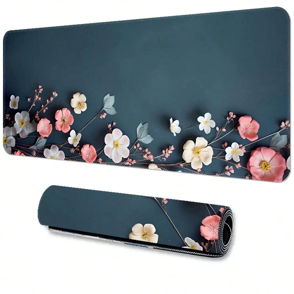 

3D floral oversized mouse pad lockedge gaming desk mat office keyboard pads rubber anti-slip base dirt-resistant and washable