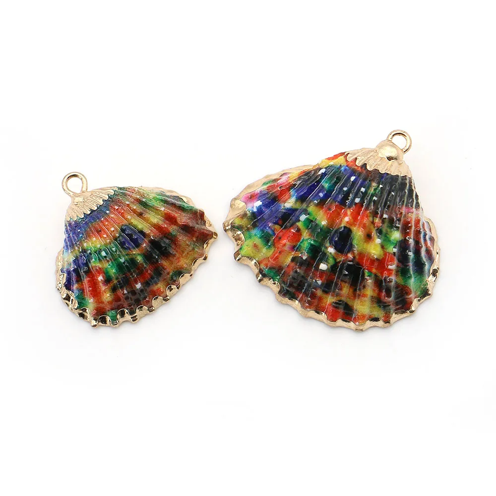 

Fashionable Oil Painting-Style Natural Shell Pendant Multi-Style Dyed Shell Single Hook Charm DIY Necklace Earrings Jewelry Gift