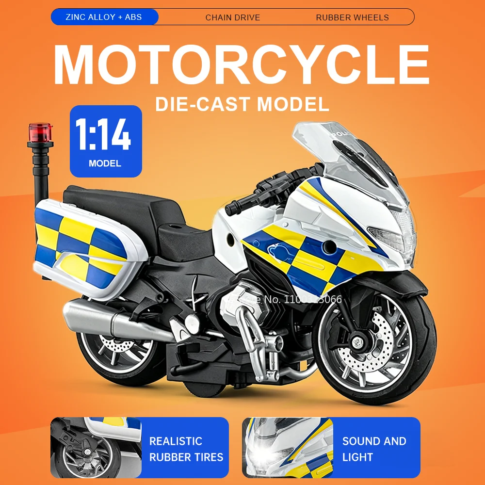 

1:14 R1250RT Motorcycle Model Toy Miniature Diecast Alloy Cars Sound and Light Rubber Tire Shock Absorption Models Friend Gifts