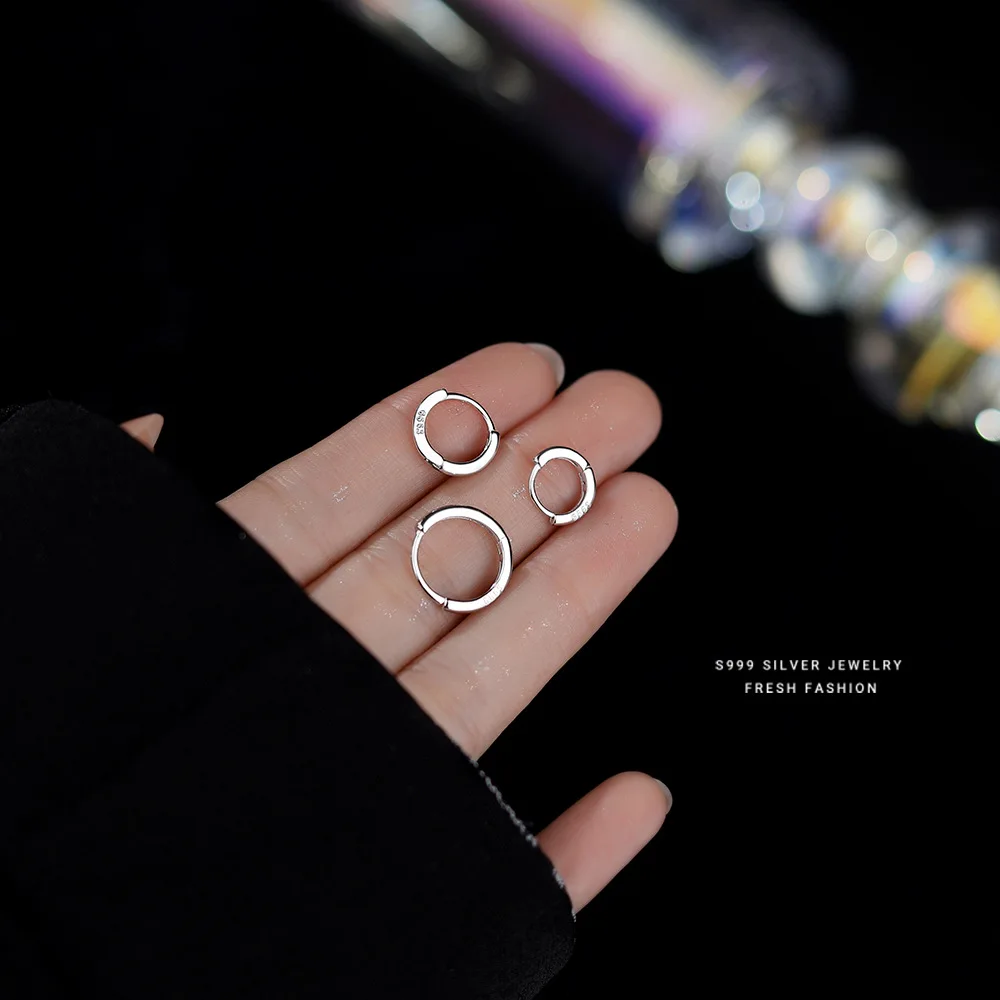 S999 Full Silver Ear Hole Nourishment Simple Small Hoop Earrings Sleep Without Taking Off Mini Round Earrings