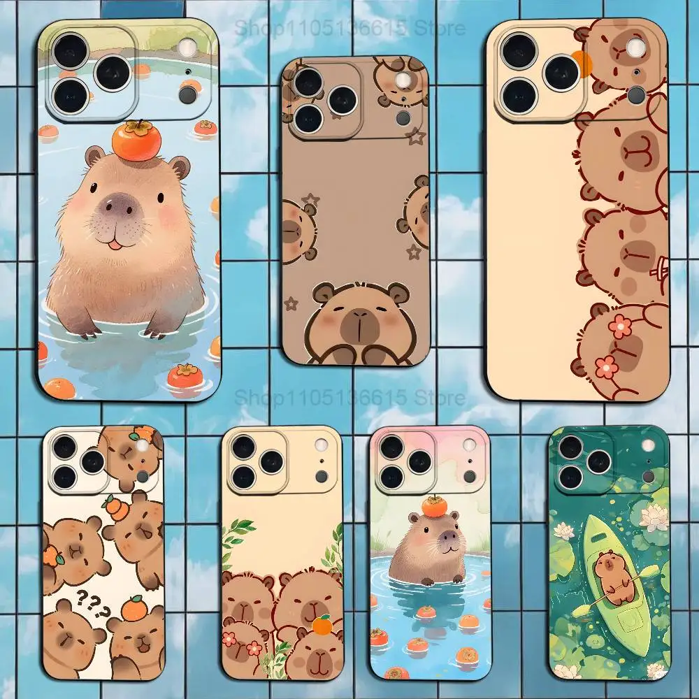 

Capybara Painting Cartoon Phone Case For iPhone 15,14,13,17,16,12,11,Plus,Pro Max,XS,X,Mini,8,7,XR,SE,Soft Silicone Black