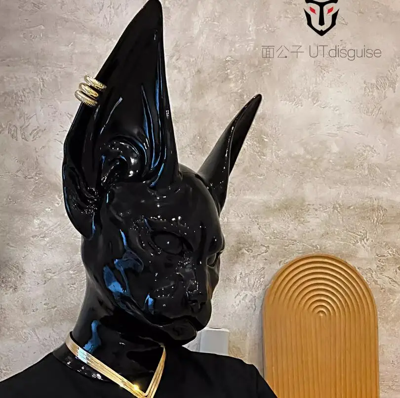 

(Bilus)Full Black Crossdressing Silicone Cat Kitty Full Head Transgender Cosplay Kigurumi Latex Mask