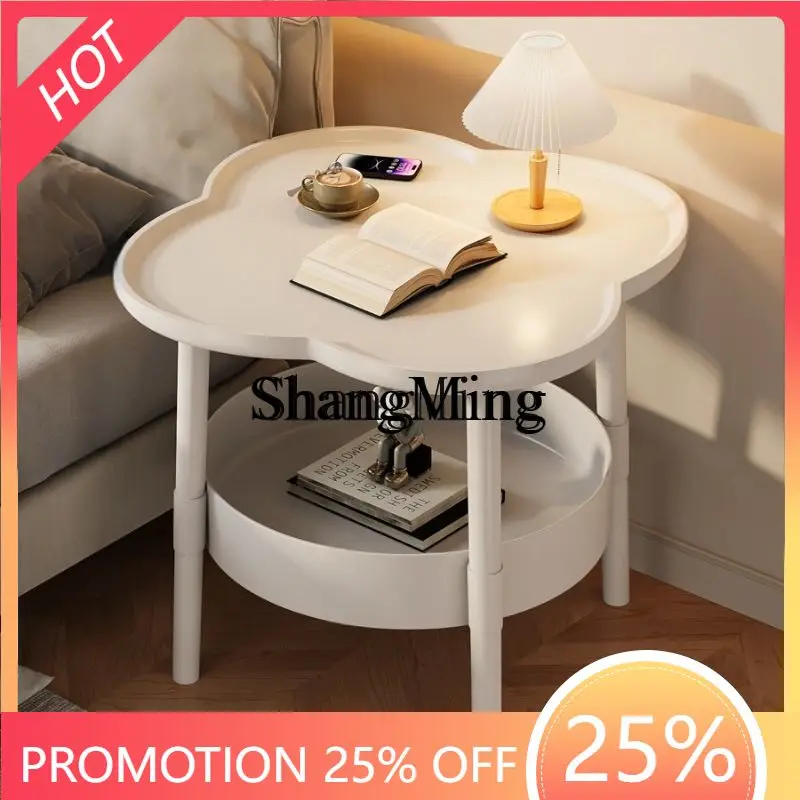 

FG Cloud Small Coffee Table Side Table Simple Double-layer Round Table Cute Mobile Storage Living Room Side Cabinet