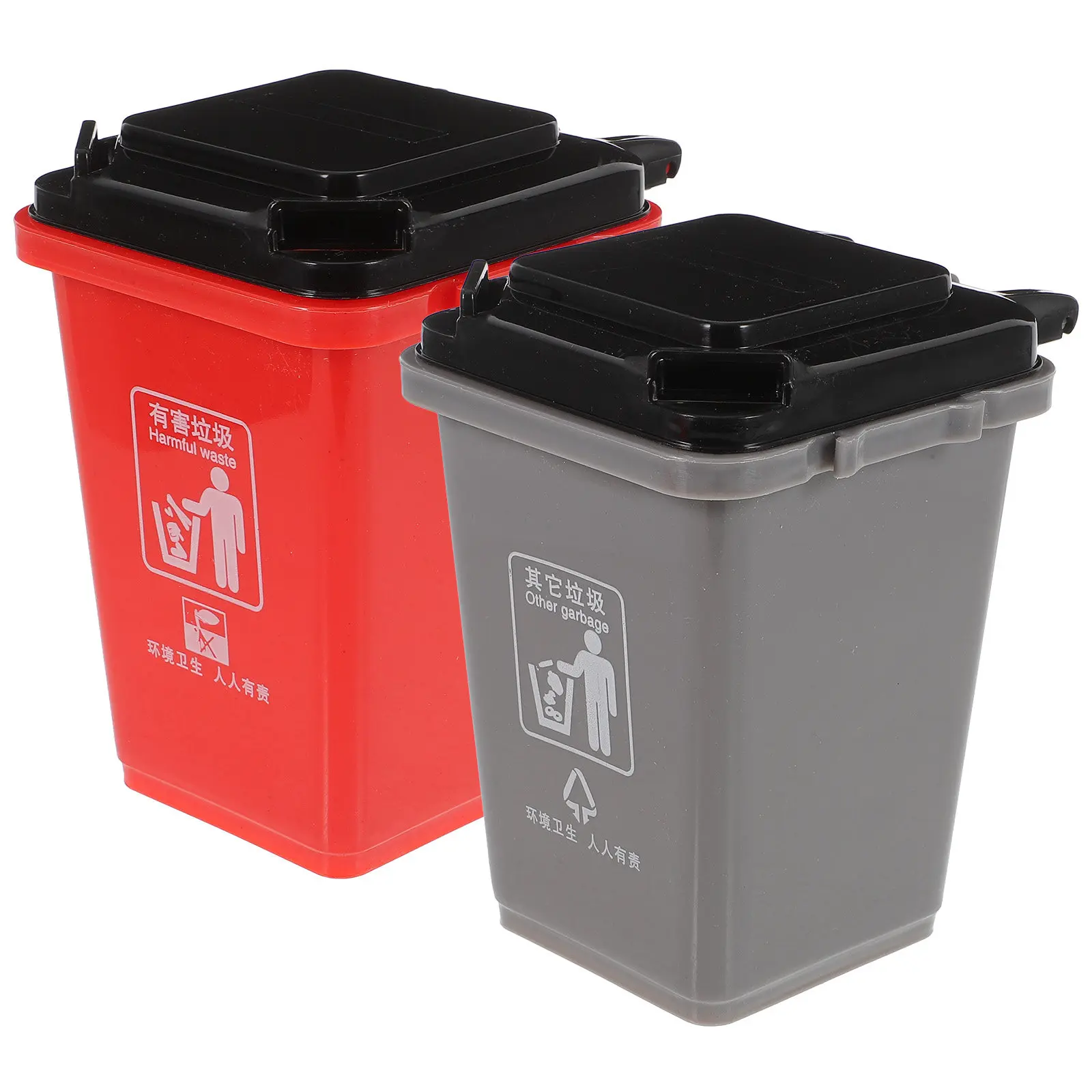2Pcs Trash Can Shape Pencil Holder Desktop Storage Box Red Blue Creative Multi-Purpose Pen Cup Stationery Holder