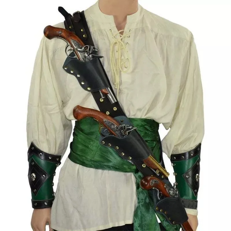 Steampunk Pirate Flintlock Pistol Holster Leather Shoulder Belt 3 Gun Bag Renaissance Captain Cosplay Costume Accessory Baldric