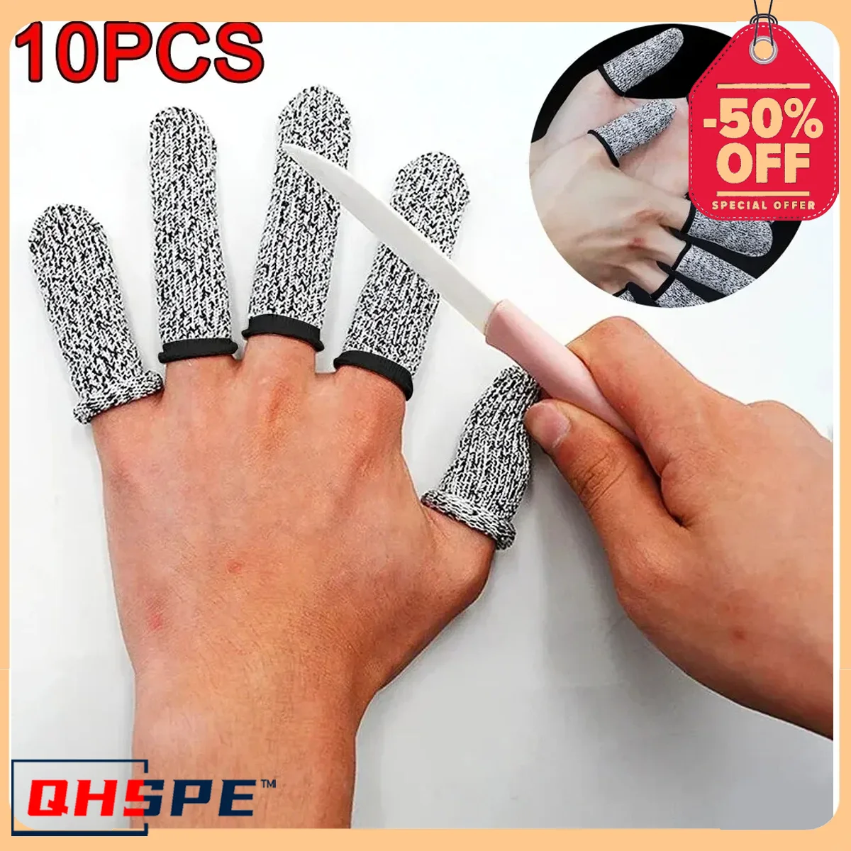 10Pcs Anti-Cut Finger Cover Finger Protector Sleeve Level 5 High-Strength Safety Flexible Anti Cut Fingertip Gloves Kitchen Tool