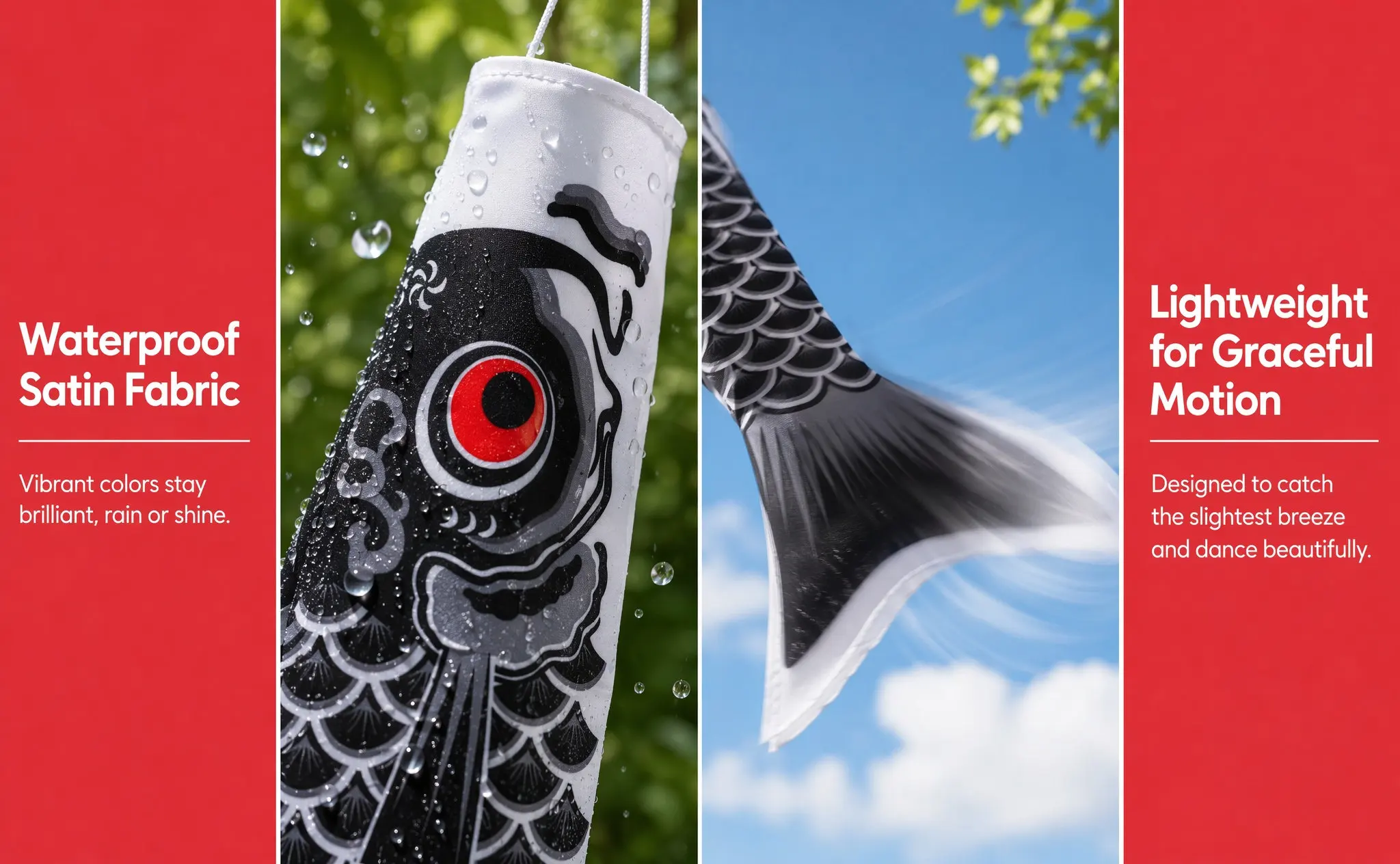 5Pcs Japanese Koinobori Windsocks Carp Flag Satin Waterproof Outdoor Decoration for Day Tree Wall Window Hanging