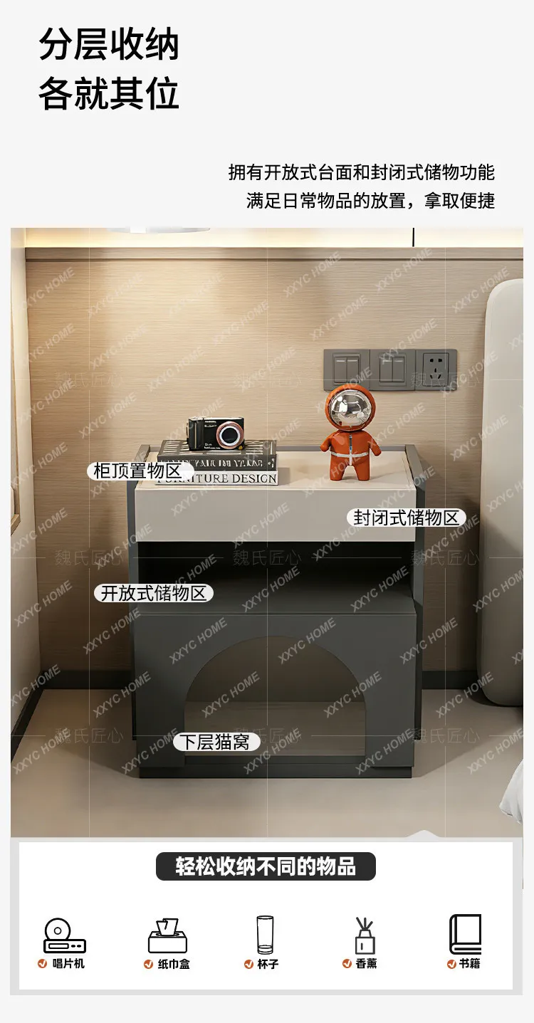 Solid wood cat nest bedside table Multifunctional pet cabinet Bedroom bedside storage cabinet