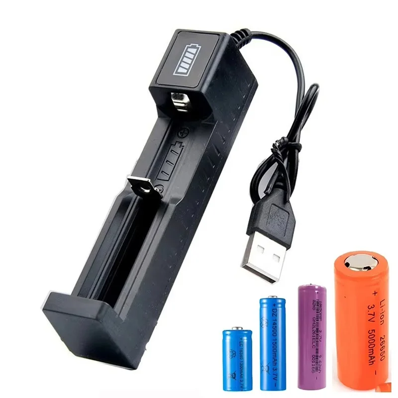 18650 Battery Charger Black 1 Slots For 14500 18650 16340 Charger 4.2V Rechargeable Lithium Battery Charger For Laser Flashlight