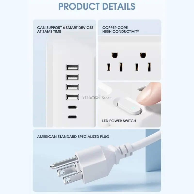  Surges Protector Power Strips With USB Charging Port & 1.5M Cable For Desk