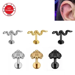 G23 Titanium Snake Stud Earrings 16G Internal Thread Bees Labret Lip Rings Nose Cartilage Tragus Helix Piercing Body Jewelry