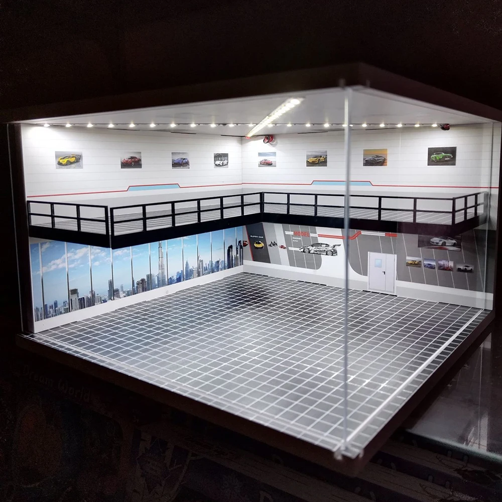 1/64 1/18 1/24 1/32 1/43 Schaal Auto Garage Diorama Modellen Set Scène LED Parkeerplaats Model voor Matchbox Hot Wheels Collectie