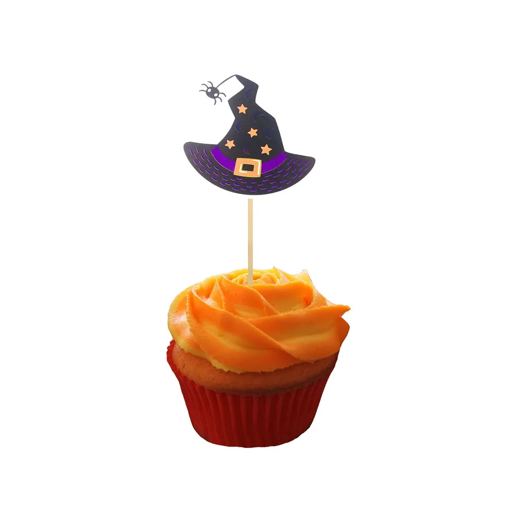 

24 шт. Декоративные шпажки для торта в виде колпаков ведьмы, украшения для кексов на Хэллоуин, фруктовые шпажки, украшения для десертов, шпажки для еды на вечеринку, для детей на День всех святых