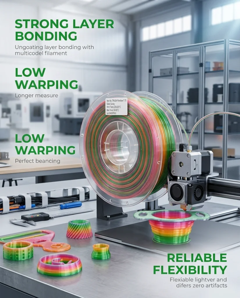 

98a TPU Filament 1.75mm Multicolor Rainbow Gradient Flexible 3D Printing Filament for Bambu Lab, 98A Shoe Hardness, Low Warping