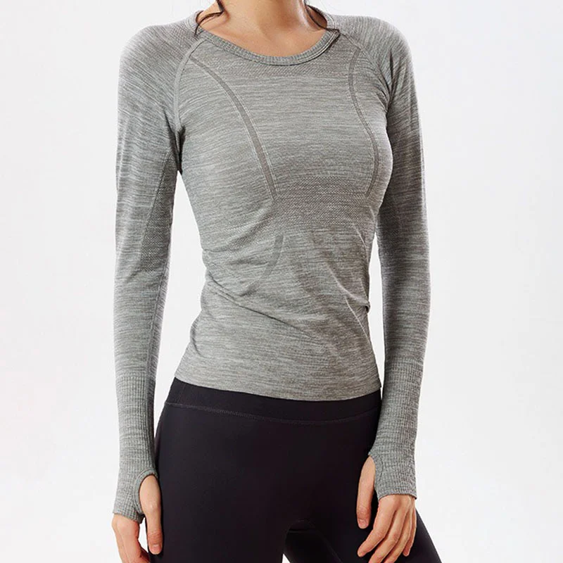 

PofyBofy Spring Fall Sports Shirts Women Gym Slim Fit Yoga Long Sleeve with Thumbhole Quick Dry Mesh Breathable Running Shirt