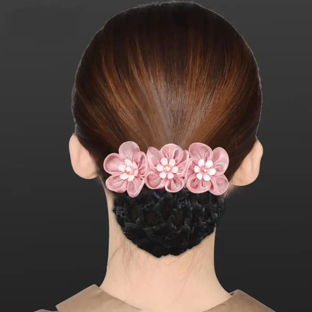 Elegant Bead Flower Spring Clip Headwear Hairpin Hair Net Cover Ponytail Clip Korean Style Bun Snood Hotel