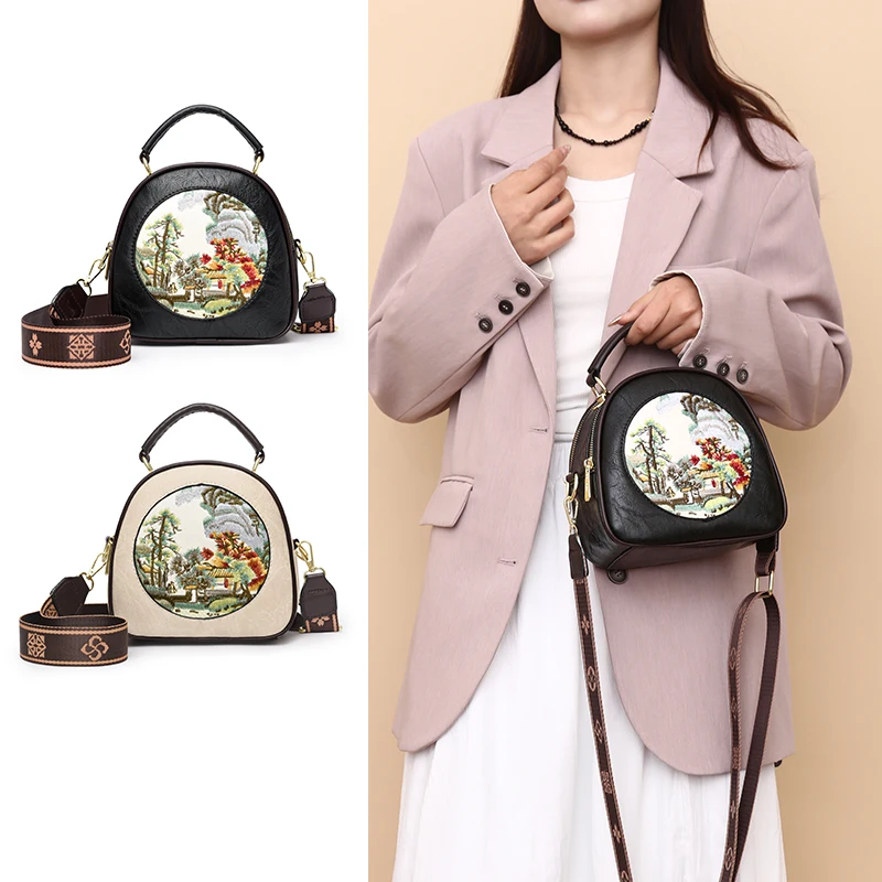 Small Women Handbag 2024 New Designer PU Leather Wide Strip Shoulder Bags Round Shape Vintage Female Cross Body Bags