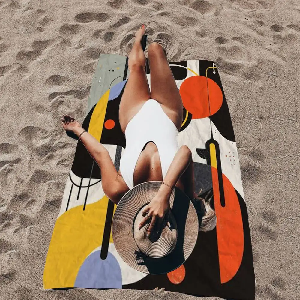 Vintage Abstract Female Portrait Anime Beach Swimming Towel Soft Absorbent Washcloth Children's Gifts for Kids Travel Camping