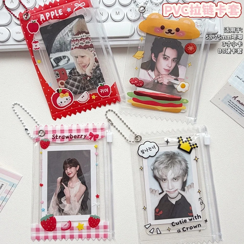 Image of Koreanischer Ins Idol Kartenhalter, niedliche Fotokartenhüllen, schützende Cartoon-Taschenanhänger, transparente PVC-Reißverschluss-Display-Tasche