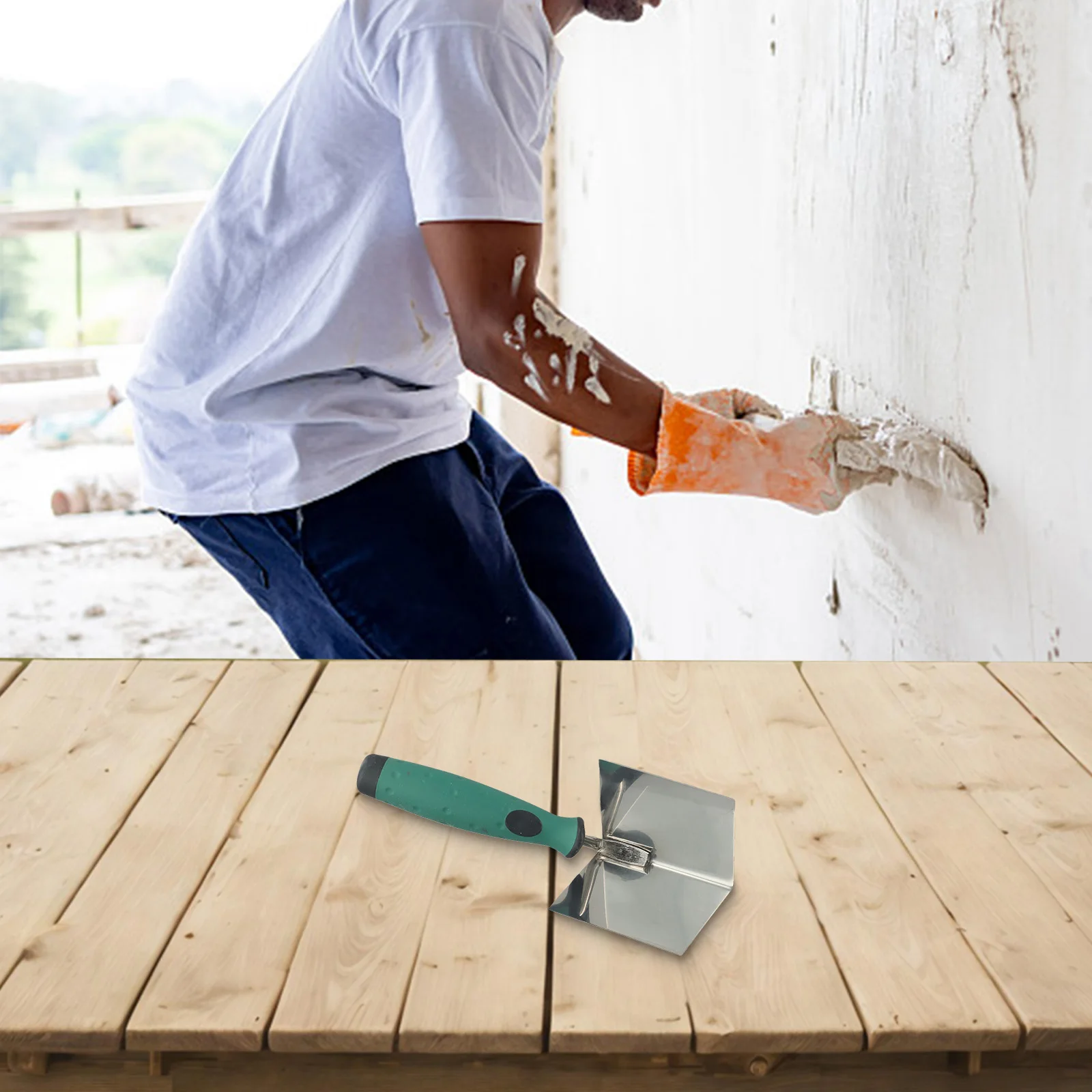 For Decoration For Drywall Plastering Tool Drywall Corner Trowel Green Silver High-quality Materials Rubber Handle