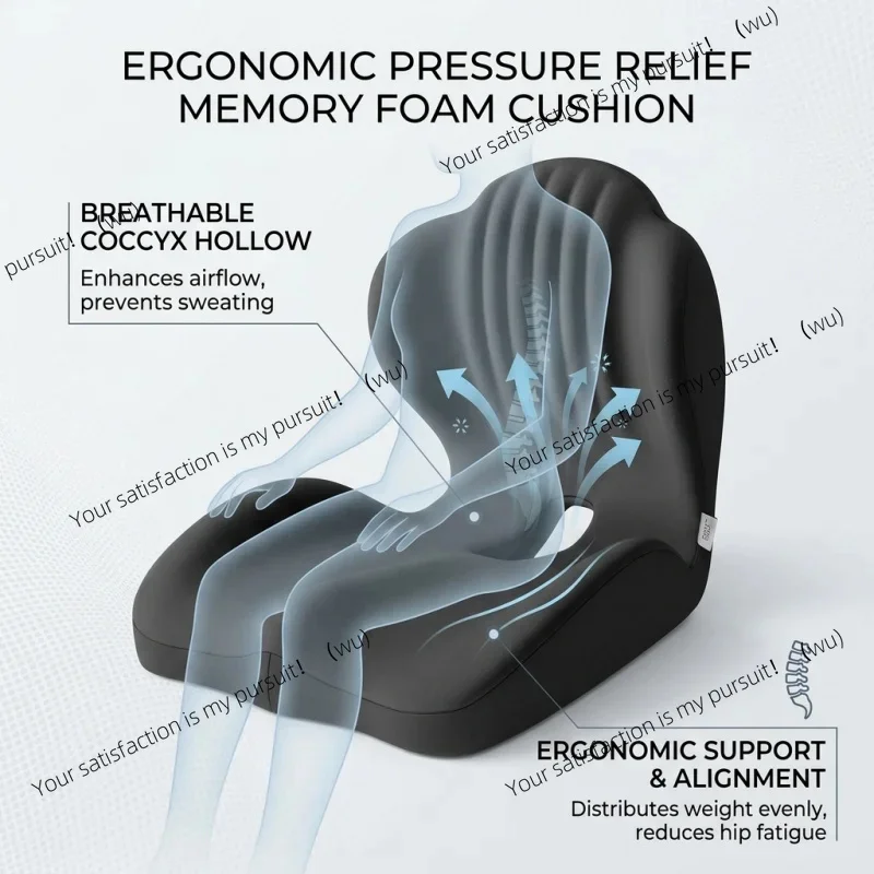 Ergonomic Memory Foam Seat Cushion with Lumbar Support Orthopedic Back Tailbone Sciatica Pain Relief for Office Chair Car