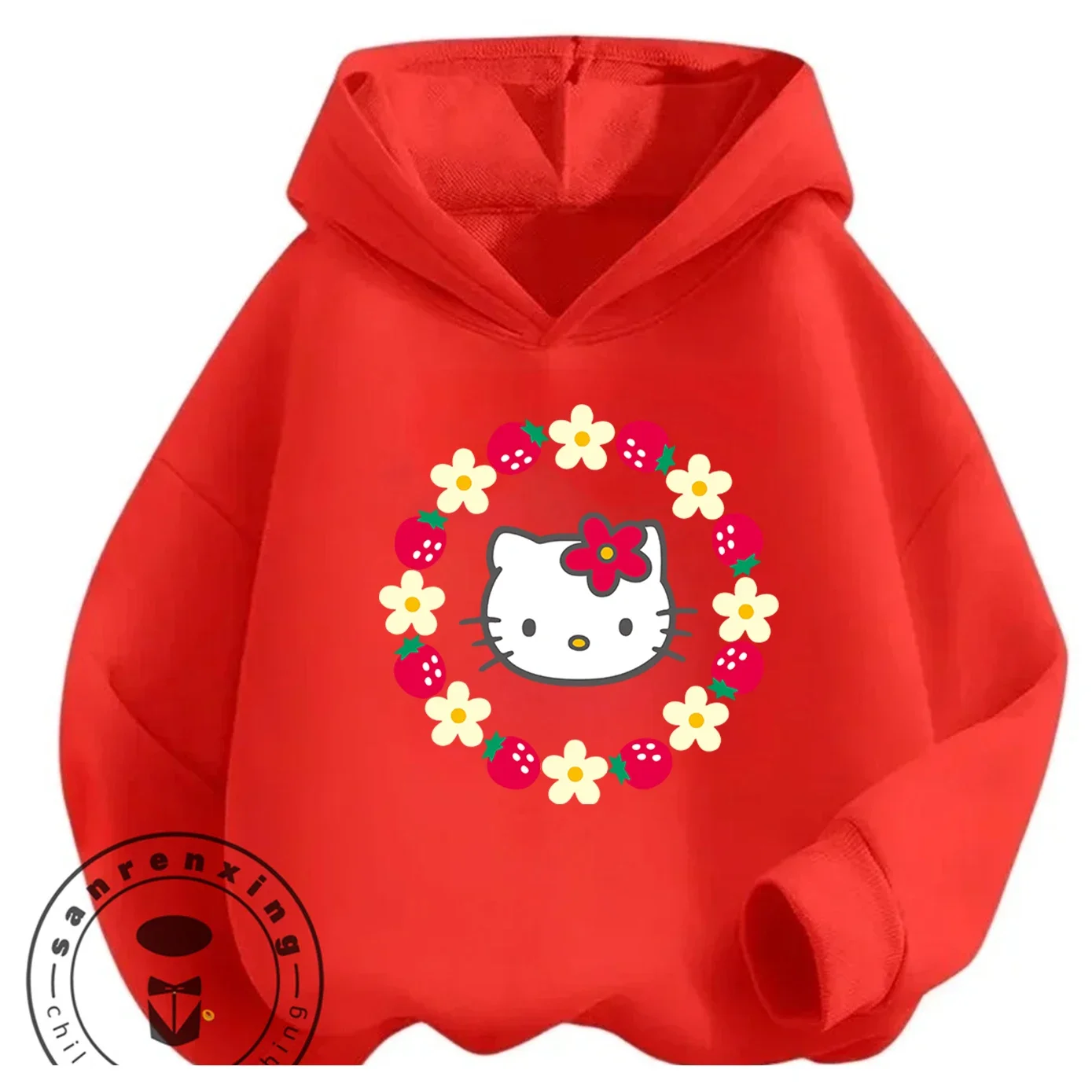 

Осенне-зимняя детская толстовка с капюшоном Hello Kitty, модная уличная одежда для повседневной носки, милый мультяшный дизайн