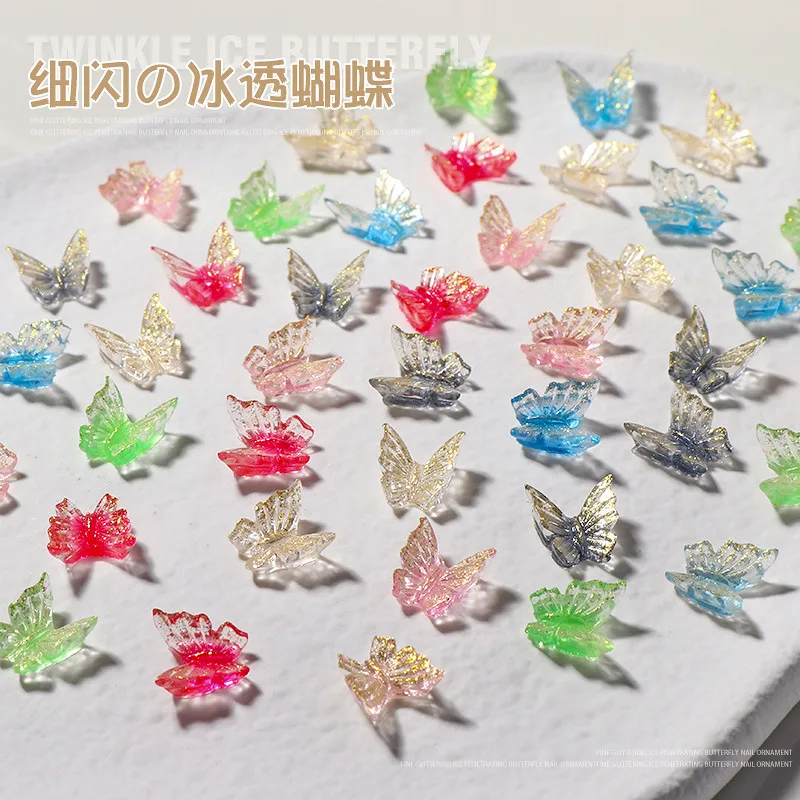 50pcs/lot Ice Nail Enhancement Pink Butterfly Jewelry Japanese Fine Flash Ice Penetrating Butterfly Accessories DIY Nail Jewelry