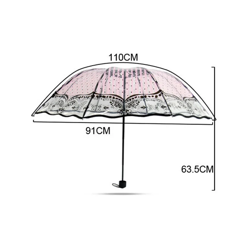 Creative Transparent Long-handle Rain Umbrella Ultra Light Women Kids Parasol Sunny Umbrella Semi-automatic Princess Umbrellas