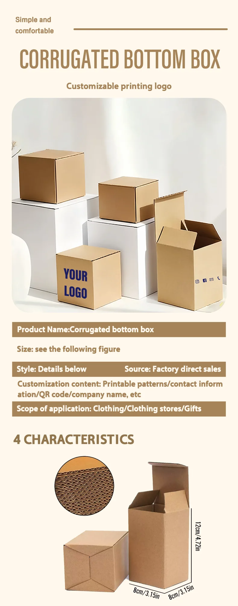 10 Stück Weiße Kraftpapier-Geschenkboxen mit Klappdeckel für Feiertage und Partys, Unterstützt Individuelles Logo – Detail 1