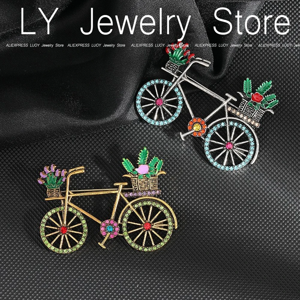 Creative Bicycles Shaped Brooch Colorful Full Rhinestones Cycle Bike Lapel Pin For Women Ladies Daily Clothing Decor Accessories