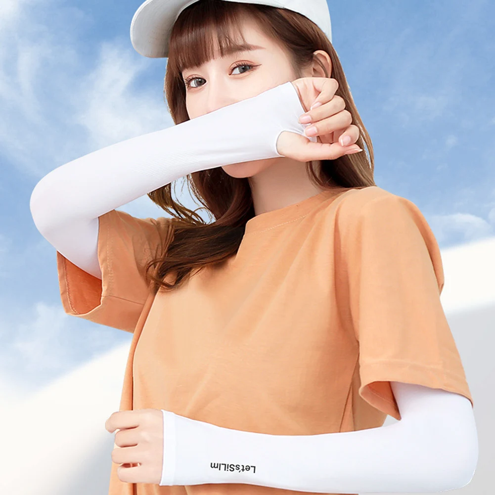 Long Gloves Sun UV Protection Hand Protector Cover Arm Sleeves Ice Silk Sunscreen Sleeves Outdoor Arm Warmer Half Finger Sleeves