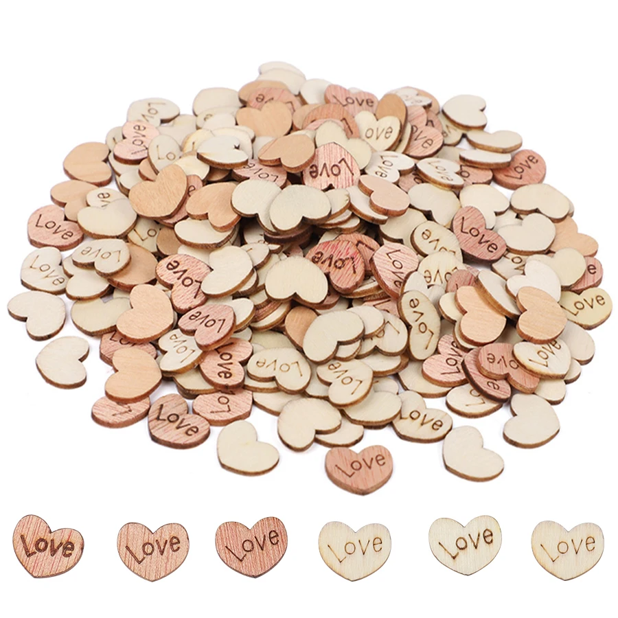

100Pcs Mini Wooden Love Heart DIY Crafts Table Scatter Scrapbooking Rustic Wedding Party Decor Sewing Wood Button Accessories