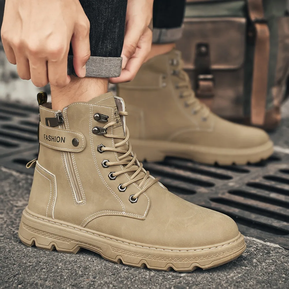 Men's British Casual Boots Four Season New Soft-Sole Anti-Slip High-Top Boots Fashion Youth Outdoor Comfort Sports Tooling Boots