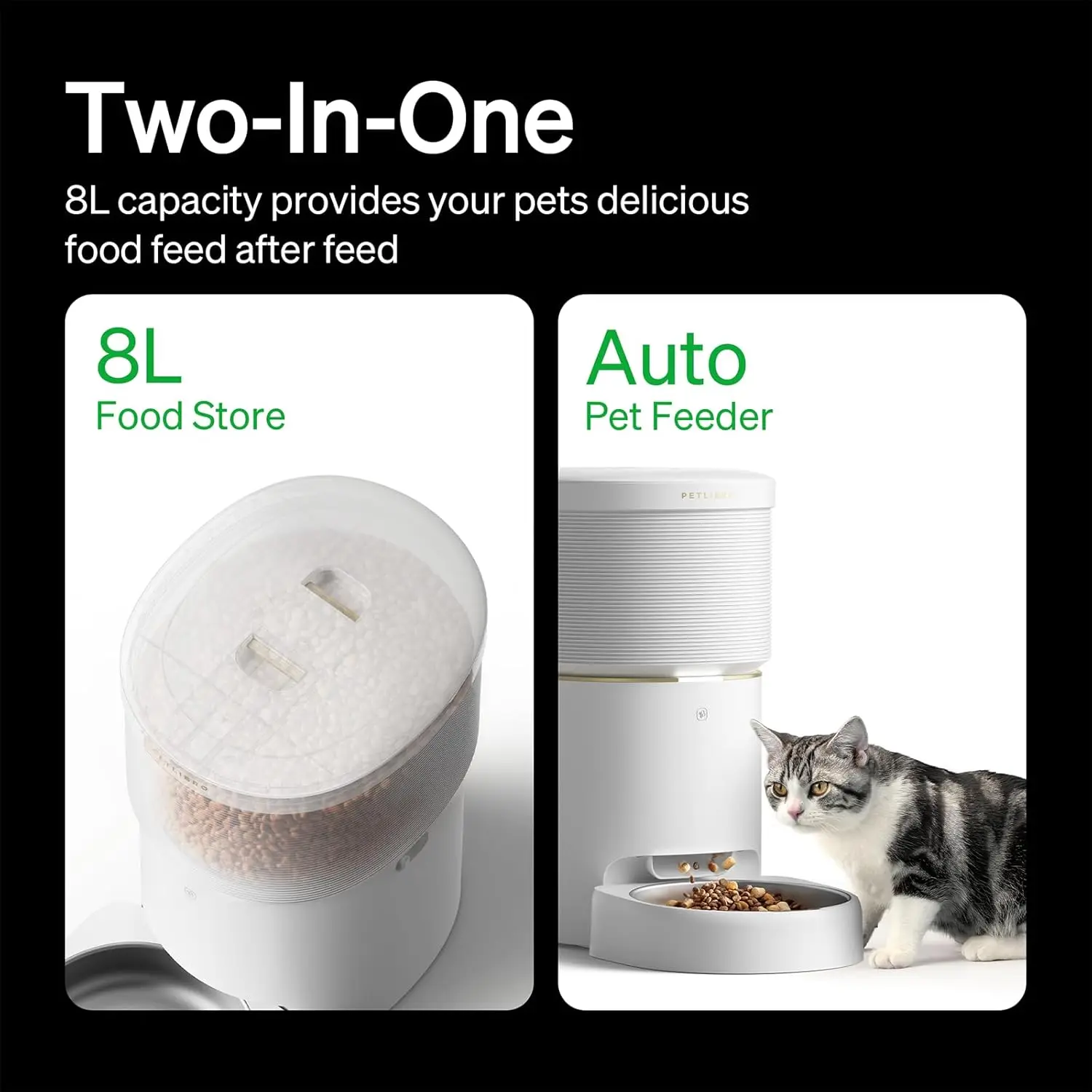 Distribuidor selado vácuo automático do alimento do gato, alimentador do cão com Wi-Fi, distribuidor do alimento do gato para o ar, 8L, 34 copos, 5G