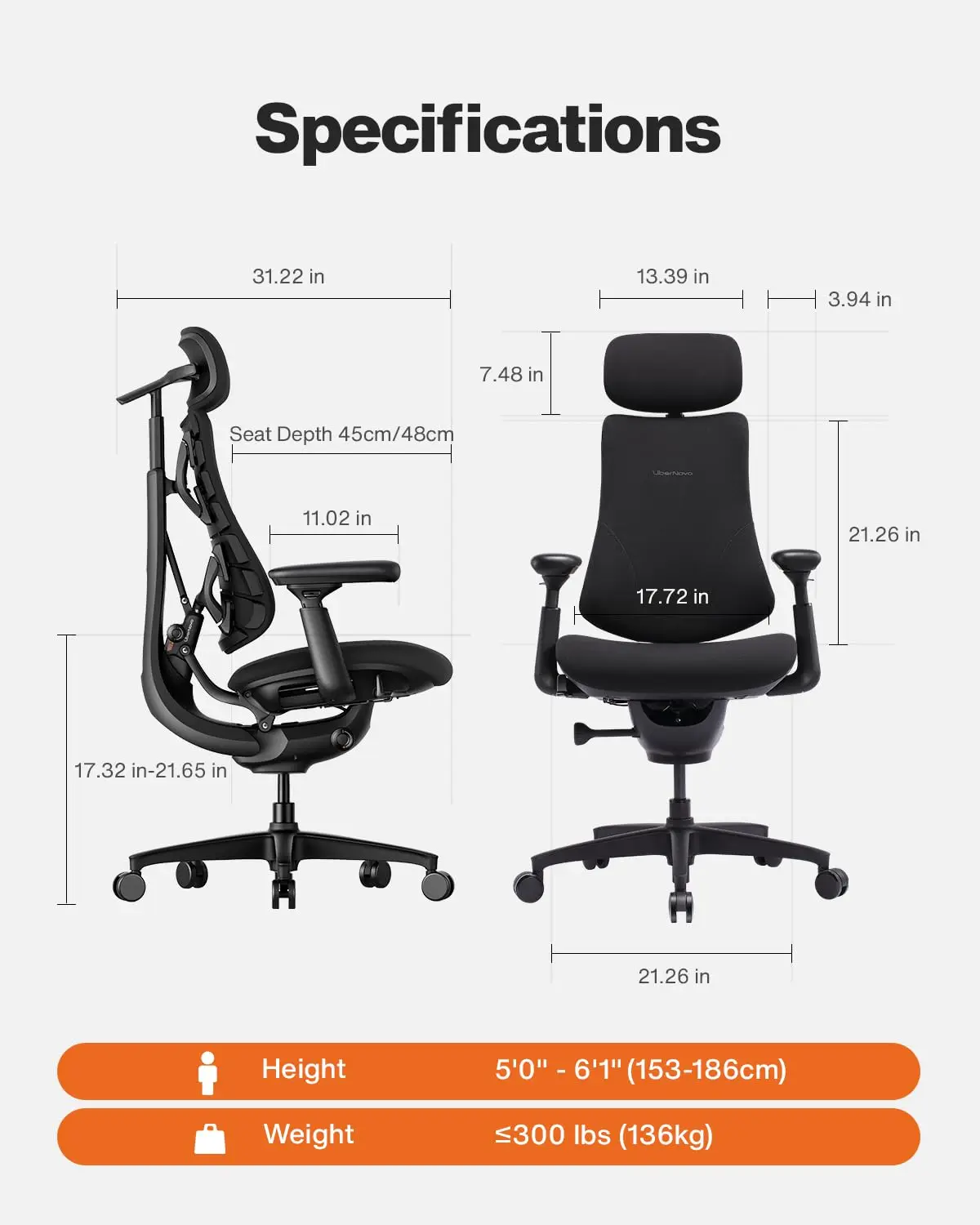 SE Dynamic Ergonomic Office Chair, Manual Lumbar, 48cm, Customized
