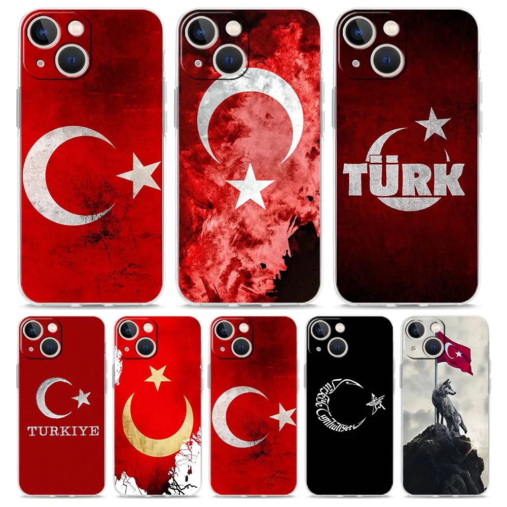 Phone Case For iPhone 16 15 14 13 12 11 Pro Max XS X XR 7 8 Plus soft Shockproof TPU Clear Cover Turkey Turkish Flag