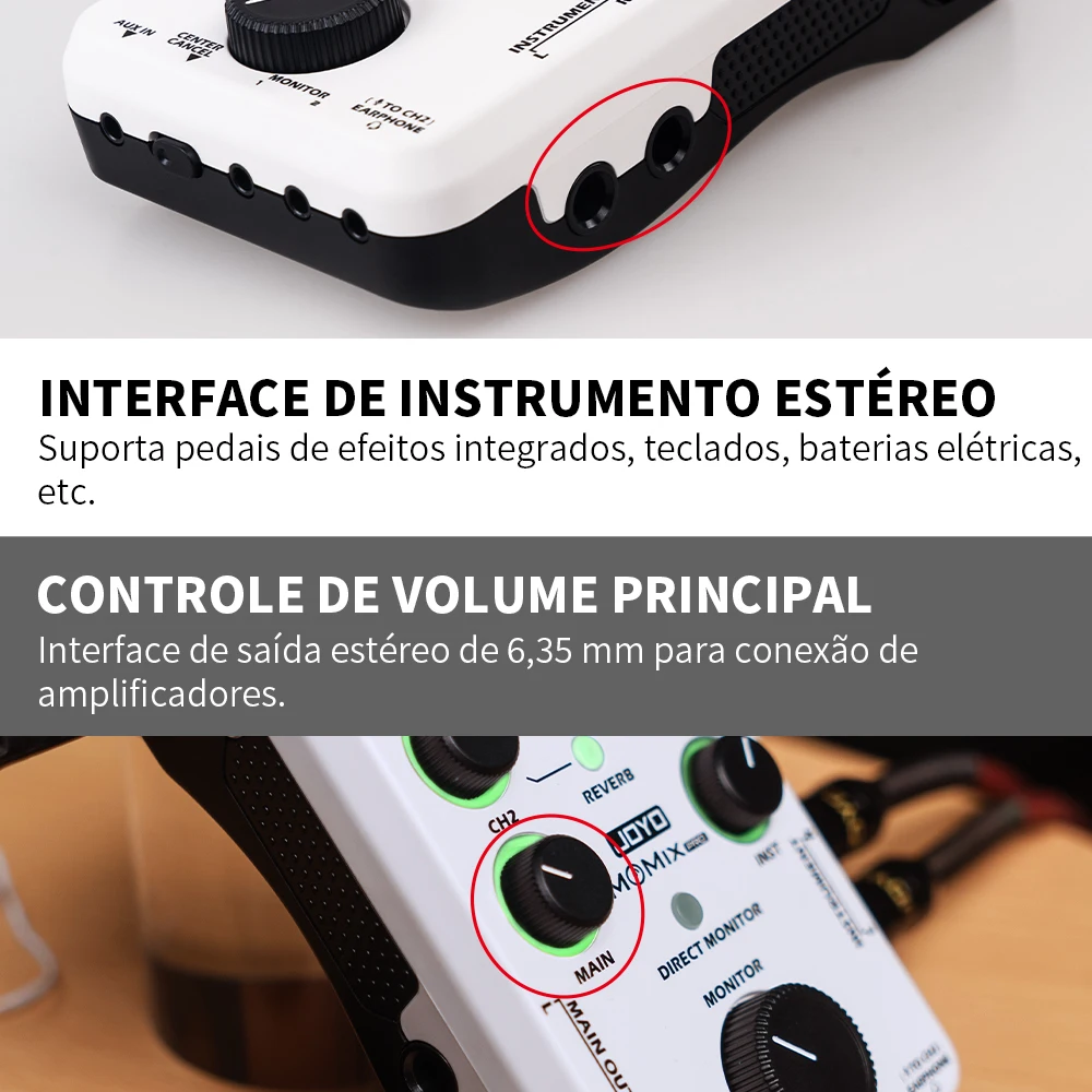 Joyo momix pro placa de som de guitarra 2 entrada estéreo misturador de áudio de sincronização de áudio para gravação e streaming ao vivo ao ar livre