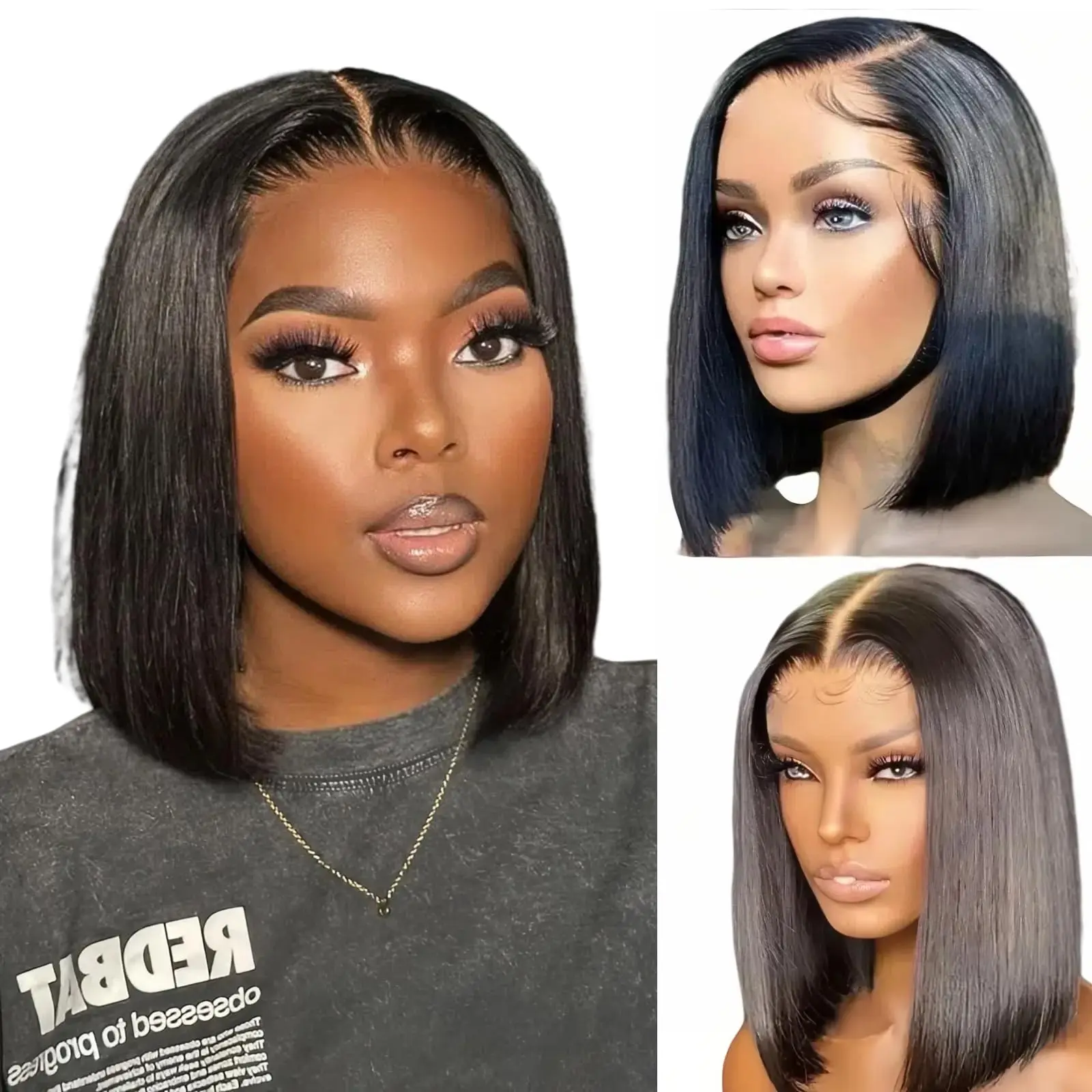 

13x4 Lace Front Human Hair Wig Transparent Lace Frontal Wigs For Black Women Short Bob Wig Remy Straight Natural Wig ﻿
