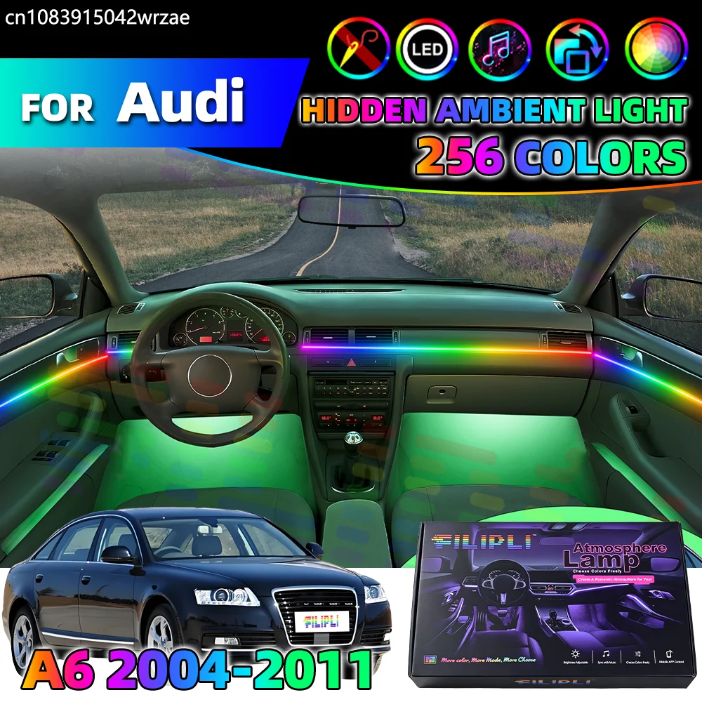 

14 in 1 For AUDI A6 2004-2011 Years Car Interior Ambient Lights Strips Breathing Lighting Kit App Control Auto Decorative Lamp