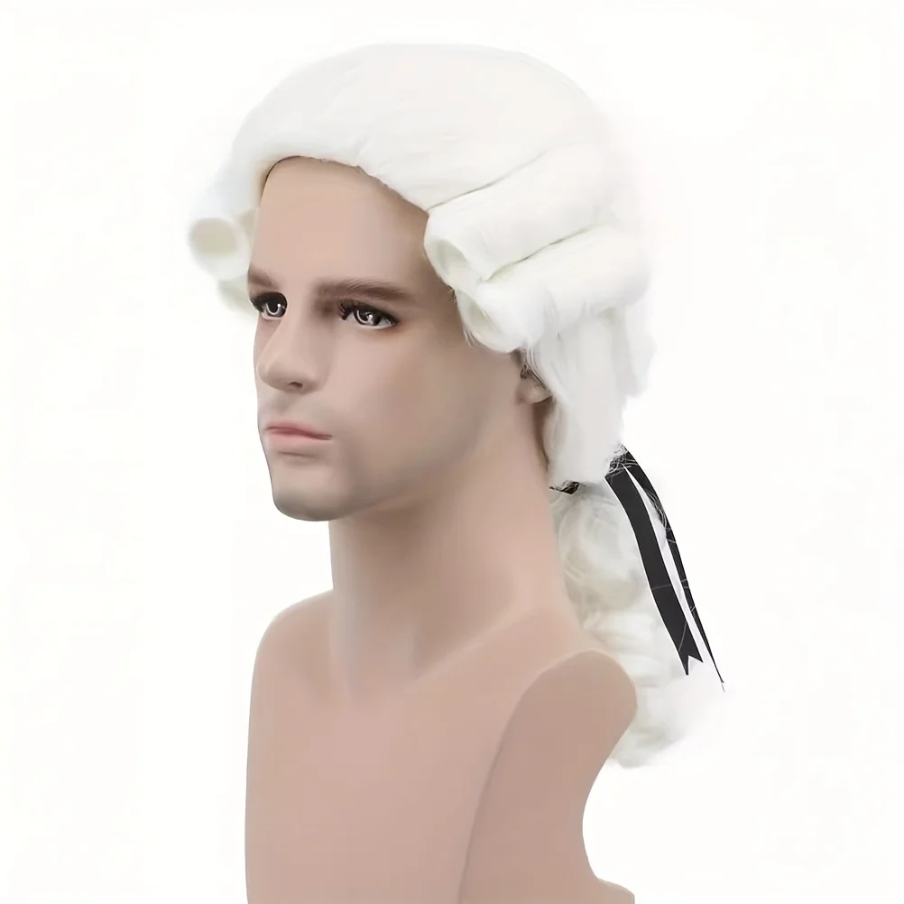 White Curly Tubular Fluffy Braid Synthetic Wig Medieval Judge Style Cosplay Movie Costume Hair Wig for Women image 3
