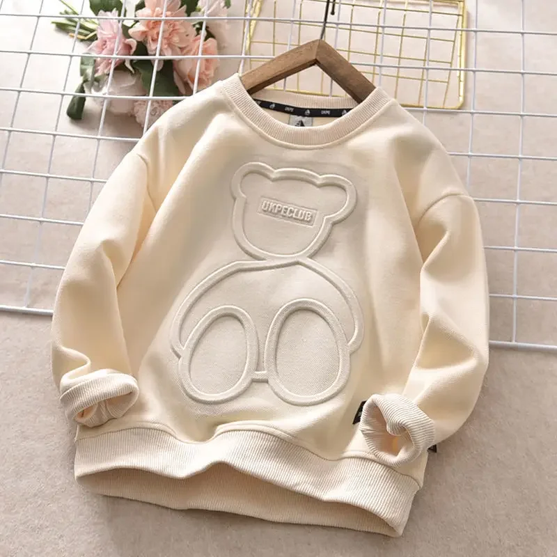 Autumn Print Bear Sweatshirt Boys Clothes Teenagers Long Sleeve Pullovers Sweater Girls Cotton T-shirt Tops Kids Clothes