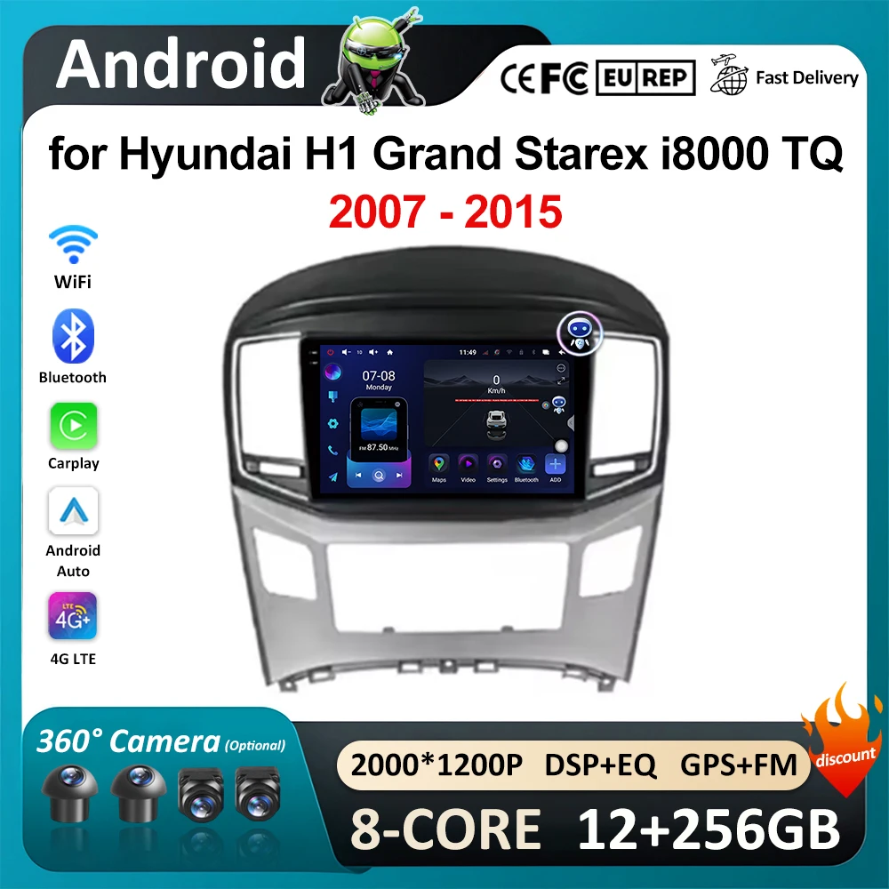 Pemutar Multimedia Radio mobil Android, pemutar Multimedia Carplay untuk Hyundai H1 Grand Starex i8000 TQ 2007 - 2015 layar sentuh 4G + WiFi BT GPS Navi