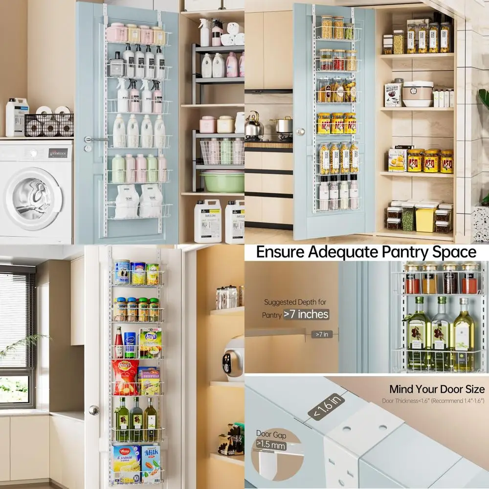 

6-Tier Adjustable Metal Door Rack Organizer, White, Small, 12.5W x 52.1H, Kitchen Pantry Storage