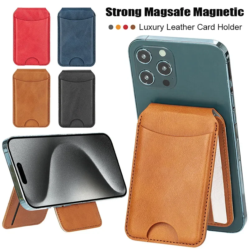 Luxury Leather Cellphone Magsafe Magnetic Card Holder For iPhone 12 13 14 15 16 Pro Max 15Plus Phone Bank ID Card Wallet Case